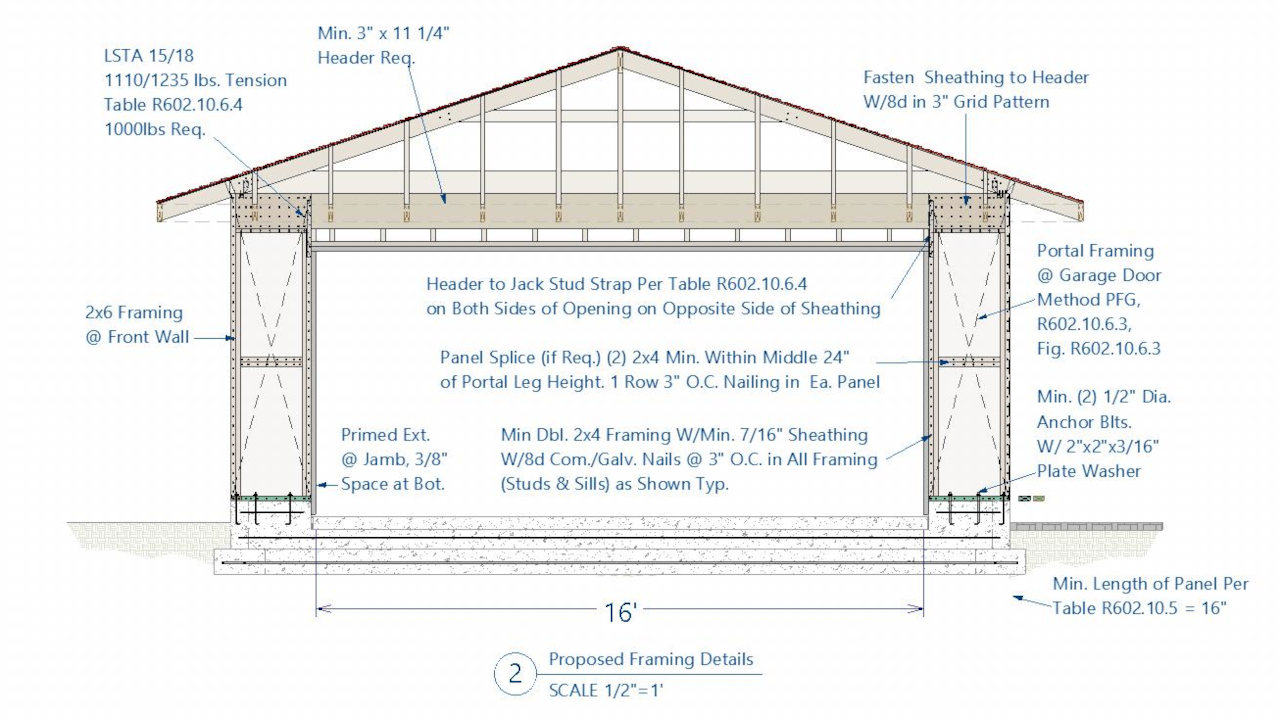 Structural Drawings of a Carport to Garage Design in Arizona