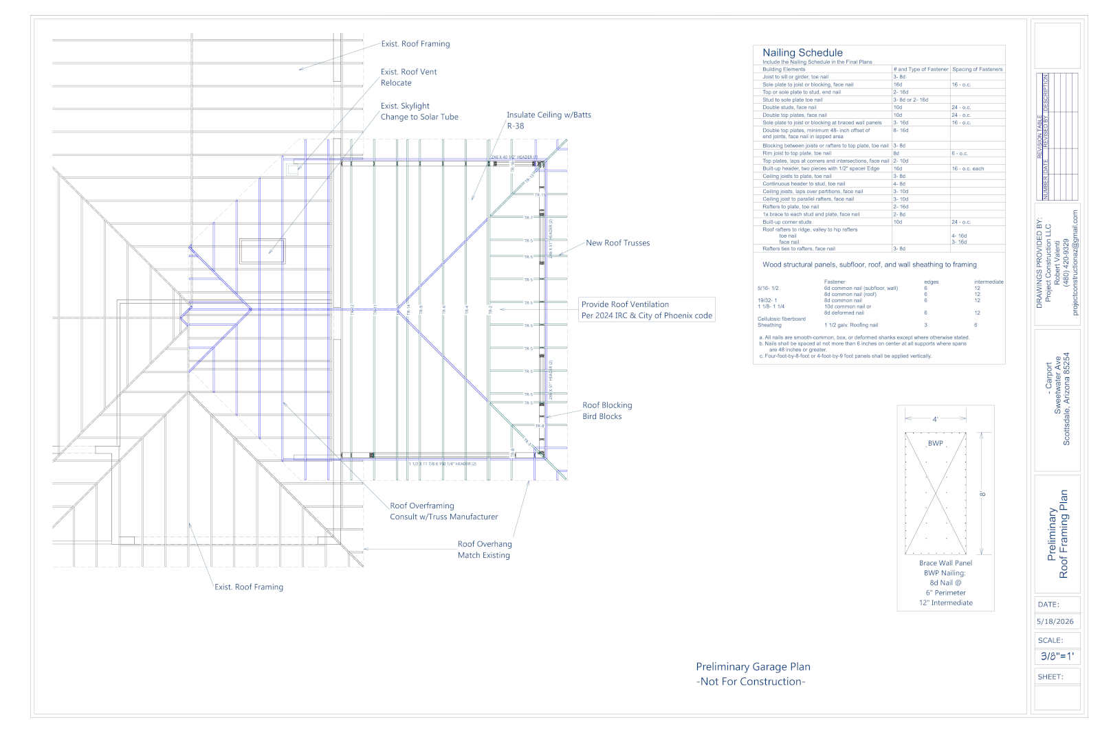 Garage Addition Preliminary Framing Plan
